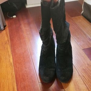 Black velvet wedge boots
